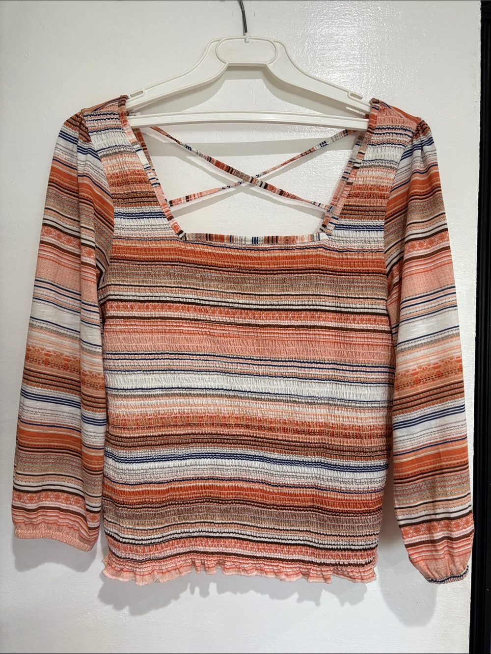 Almost Famous Striped Smocked Top